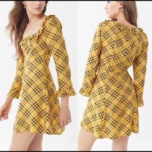 NWT uo kristen plaid ruffle square neck dress